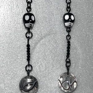 Handmade gothic black and white skull dangle earrings